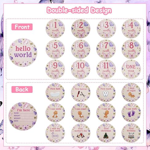 13PCS Butterfly Wooden Monthly Photo Cards, Butterfly Newborn Gift for Girls and Boys, Hello World Newborn Photo Booth Props for Butterfly Baby Shower Pregnancy Announcement Party Decorations in Saudi Arabia