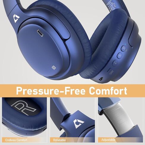 Ankbit E600Pro سماعات بلوتوث لاسلكية فوق الاذن، سماعات رأس لاسلكية بخاصية إلغاء الضوضاء مع aptX HD وزمن استجابة منخفض، ميكروفون عميق باس 80 ساعة وقت تشغيل للطائرة والتلفزيون والعمل in Kuwait