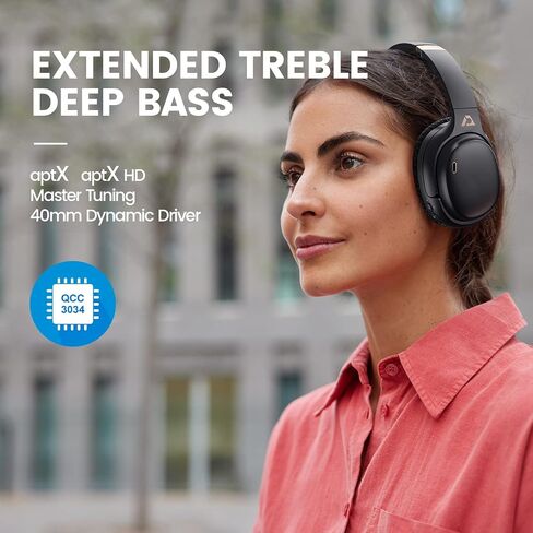 Ankbit E600Pro Wireless Bluetooth Over Ear Headphones,Headphones Wireless Noise Cancelling Headphones with aptX HD&Low Latency, Microphone Deep Bass 80 Hours Playtime for Airplane,TV, Working in Saudi Arabia