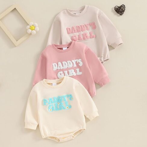 DuAnyozu Daddys Girls Baby Clothes Newbron Bubble Romper Long Sleeve Oversized Sweatshirt Romper Infant Fall Winter Outfit in Saudi Arabia