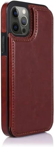 Case for iPhone 15 Pro Max with Card Holder, PU Faux Leather Case, Kickstand, Shockproof (Black), AA0096 in Saudi Arabia