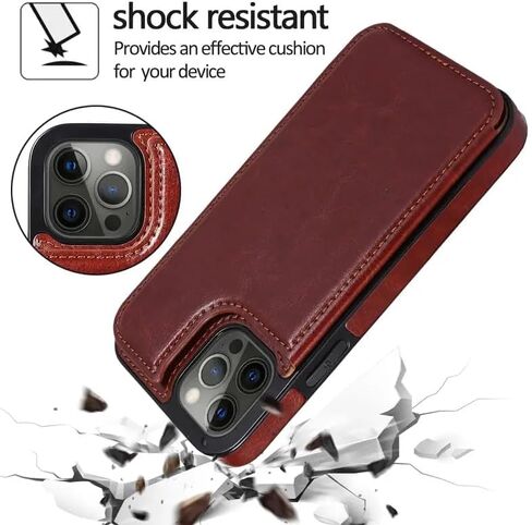 Case for iPhone 15 Pro Max with Card Holder, PU Faux Leather Case, Kickstand, Shockproof (Black), AA0096 in Saudi Arabia