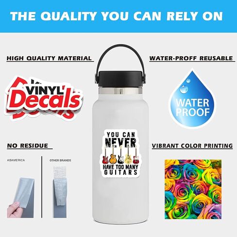 Guitars Music Sticker for Water Bottles 3Pcs Guitars Stickers You Can Never Have Too Many Guitars Vinyl Waterproof Laptop Decals Stickers Decoration Laptop, Skateboard in Saudi Arabia