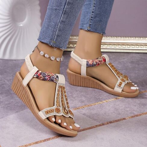 Flat Sandals For Women Bohemian Casual Beach Sandals Comfortable Ankle Strap Outdoor Walking Shoes Wedge Sandal in Saudi Arabia