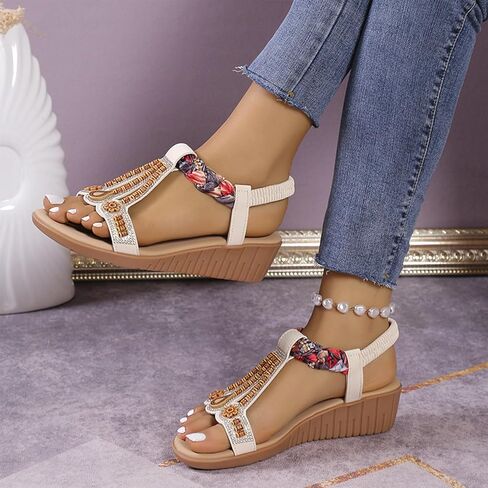 Flat Sandals For Women Bohemian Casual Beach Sandals Comfortable Ankle Strap Outdoor Walking Shoes Wedge Sandal in Saudi Arabia