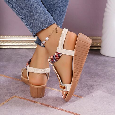Flat Sandals For Women Bohemian Casual Beach Sandals Comfortable Ankle Strap Outdoor Walking Shoes Wedge Sandal in Saudi Arabia