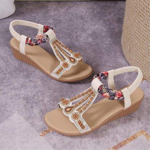 Flat Sandals For Women Bohemian Casual Beach Sandals Comfortable Ankle Strap Outdoor Walking Shoes Wedge Sandal in Saudi Arabia