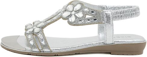 Meeshine Women's Ankle Strap Rhinestone Flat Sandals Casual Flower Beaded Bohemian Comfortable Beach Dressy Shoes in Saudi Arabia
