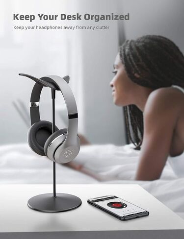 Lamicall Headphone Stand, Desktop Headset Holder - Desk Earphone Stand, for All Headsets Such as Airpods Max, HyperX Gaming Headphones, Beats/Sennheiser Music Headphones - Black in Saudi Arabia