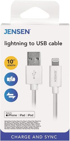 JENSEN Lightning to USB Cable, 10 ft, White in Kuwait