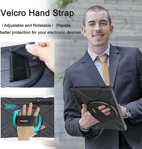 BRAECN Samsung Galaxy Tab S9 Plus/S9 FE+/S8 Plus/S7 Plus/S7 FE Case 12.4 Inch,Heavy Duty Shockproof Case with S Pen Holder& 360 Rotating Hand Strap/Kickstand Shoulder Strap for Galaxy Tab S8+-Black in Saudi Arabia