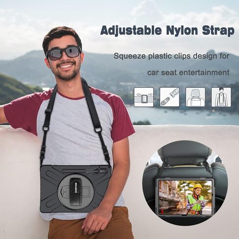 BRAECN Samsung Galaxy Tab S9 Plus/S9 FE+/S8 Plus/S7 Plus/S7 FE Case 12.4 Inch,Heavy Duty Shockproof Case with S Pen Holder& 360 Rotating Hand Strap/Kickstand Shoulder Strap for Galaxy Tab S8+-Black in Saudi Arabia