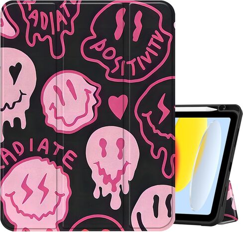 متوافق مع حافظة iPad الجيل العاشر 2022، حافظة iPad 10.9 بوصة مع حامل أقلام/حافظة خلفية ناعمة من مادة TPU، غطاء للنوم/الاستيقاظ التلقائي، للنساء وجه جمالي رائع وجذاب - أسود وردي in Kuwait
