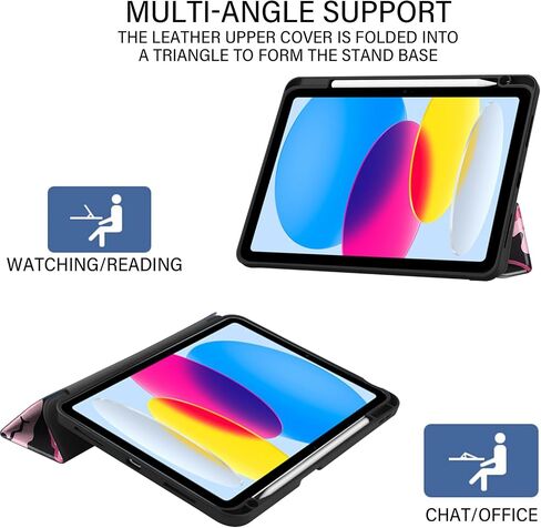 متوافق مع حافظة iPad الجيل العاشر 2022، حافظة iPad 10.9 بوصة مع حامل أقلام/حافظة خلفية ناعمة من مادة TPU، غطاء للنوم/الاستيقاظ التلقائي، للنساء وجه جمالي رائع وجذاب - أسود وردي in Kuwait