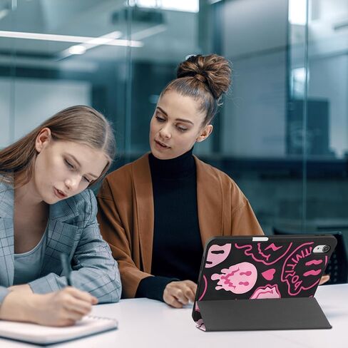 متوافق مع حافظة iPad الجيل العاشر 2022، حافظة iPad 10.9 بوصة مع حامل أقلام/حافظة خلفية ناعمة من مادة TPU، غطاء للنوم/الاستيقاظ التلقائي، للنساء وجه جمالي رائع وجذاب - أسود وردي in Kuwait