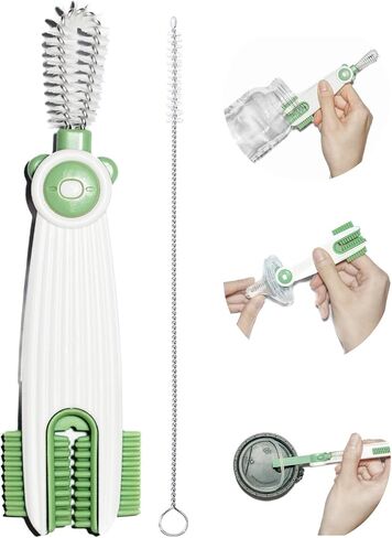 3 in 1 Cup Lid Gap Cleaning Brush Set with 1 Straw Cleaner Brush, Multifunctional Cup Cover Cleaning Brush, Small Cleaning Brushes for Nipple, Water Bottle Lid, Home Kitchen Cleaning Tools - Green in Saudi Arabia