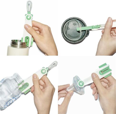 3 in 1 Cup Lid Gap Cleaning Brush Set with 1 Straw Cleaner Brush, Multifunctional Cup Cover Cleaning Brush, Small Cleaning Brushes for Nipple, Water Bottle Lid, Home Kitchen Cleaning Tools - Green in Saudi Arabia