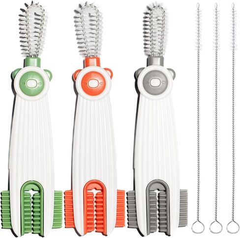 3 in 1 Cup Lid Gap Cleaning Brush Set with 1 Straw Cleaner Brush, Multifunctional Cup Cover Cleaning Brush, Small Cleaning Brushes for Nipple, Water Bottle Lid, Home Kitchen Cleaning Tools - Green in Saudi Arabia