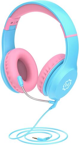 سماعات رأس WixGear للأطفال مقاس 85/94 ديسيبل، سماعات رأس فوق الأذن للفتيات والأولاد، سماعات رأس سلكية قابلة للطي للأطفال الصغار F iPad/الكمبيوتر اللوحي/السفر، أزرق فاتح وردي (ميكروفون معقوفة جديد) in Kuwait