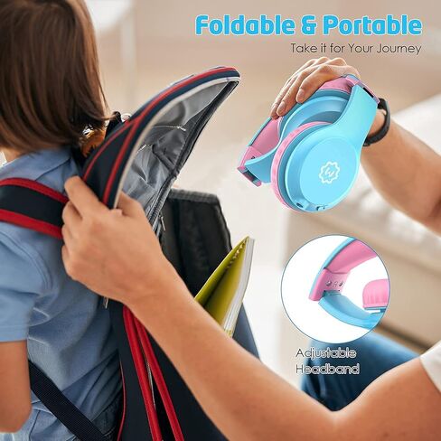 سماعات رأس WixGear للأطفال مقاس 85/94 ديسيبل، سماعات رأس فوق الأذن للفتيات والأولاد، سماعات رأس سلكية قابلة للطي للأطفال الصغار F iPad/الكمبيوتر اللوحي/السفر، أزرق فاتح وردي (ميكروفون معقوفة جديد) in Kuwait