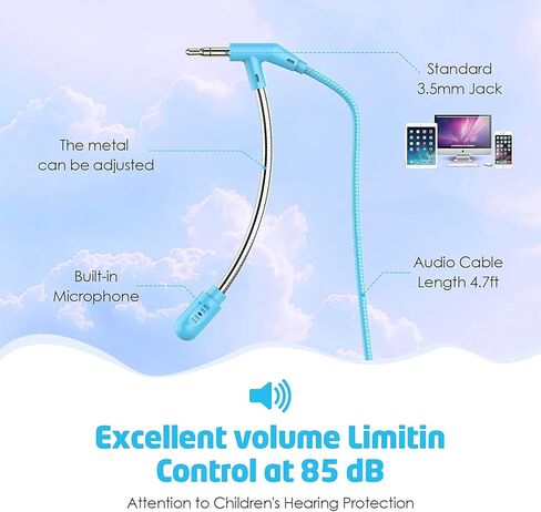 سماعات رأس WixGear للأطفال مقاس 85/94 ديسيبل، سماعات رأس فوق الأذن للفتيات والأولاد، سماعات رأس سلكية قابلة للطي للأطفال الصغار F iPad/الكمبيوتر اللوحي/السفر، أزرق فاتح وردي (ميكروفون معقوفة جديد) in Kuwait