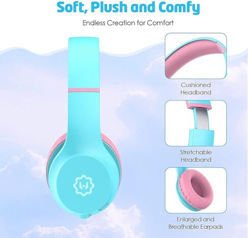 سماعات رأس WixGear للأطفال مقاس 85/94 ديسيبل، سماعات رأس فوق الأذن للفتيات والأولاد، سماعات رأس سلكية قابلة للطي للأطفال الصغار F iPad/الكمبيوتر اللوحي/السفر، أزرق فاتح وردي (ميكروفون معقوفة جديد) in Kuwait