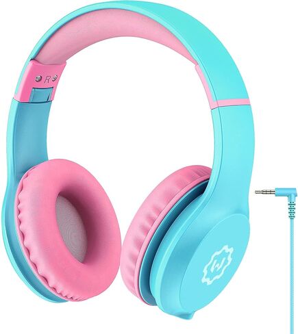 سماعات رأس WixGear للأطفال مقاس 85/94 ديسيبل، سماعات رأس فوق الأذن للفتيات والأولاد، سماعات رأس سلكية قابلة للطي للأطفال الصغار F iPad/الكمبيوتر اللوحي/السفر، أزرق فاتح وردي (ميكروفون معقوفة جديد) in Kuwait