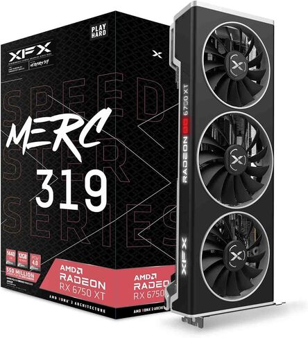 بطاقة رسومات الألعاب XFX SPEEDSTER MERC319 RADEON RX 6750XT باللون الأسود مع 12 جيجابايت GDDR6 HDMI 3xDP وAMD RDNA 2 RX-675XYTBDP in Kuwait