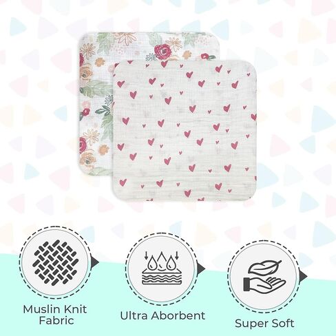 بطانيات قماط من الموسلين الحديثة للأطفال حديثي الولادة، عبوة من قطعتين من أغطية الأطفال الناعمة للفتيات الصغيرات 100% قطن، زهور الخوخ in Kuwait