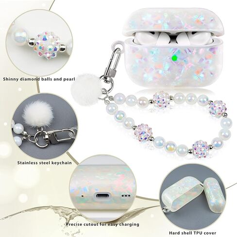 حافظة لطيفة لجهاز Airpod Pro 2 مع غطاء بناتي بحبل لؤلؤي متوافق مع AirPods Pro الجيل الثاني (2022) غلاف للنساء in Kuwait