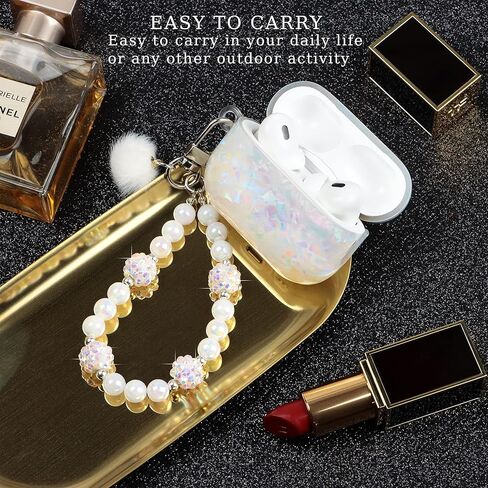 حافظة لطيفة لجهاز Airpod Pro 2 مع غطاء بناتي بحبل لؤلؤي متوافق مع AirPods Pro الجيل الثاني (2022) غلاف للنساء in Kuwait