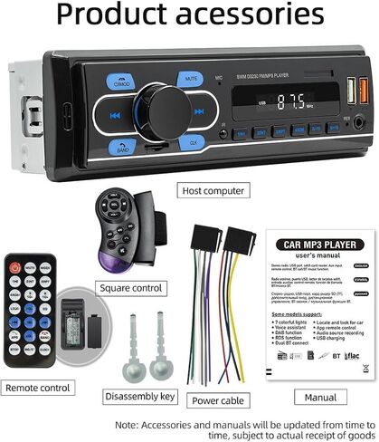 راديو سيارة أحادي الدين، ستيريو سيارة 7 بوصات، بلوتوث السيارة، راديو FM للسيارة، نظام استقبال صوت السيارة، مشغل MP3 للسيارة، تسجيل صوتي، 180 واط، شحن الهاتف، USBTFTyp-cAUX in Kuwait