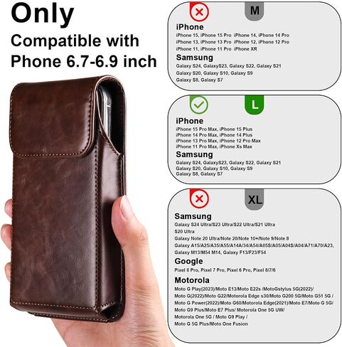 حافظة هاتف محمول لهاتف iPhone 15، 15 Pro، 14، 14 Pro، 13، 13 Pro، 12، 12 Pro، 11، 11 Pro، XR، Galaxy S24، S23، S22، حافظة هاتف بحزام جلدي للرجال مع مشبك حزام ، أسود -م in Saudi Arabia