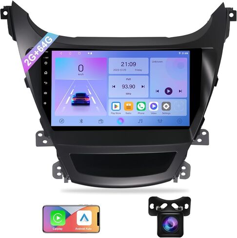 ستيريو سيارة 2+64 جيجا لسيارة Hyundai Elantra 2014-2016 مع Carplay Android Auto، راديو سيارة بشاشة تعمل باللمس 9 بوصة مع كاميرا احتياطية، بلوتوث، نظام تحديد المواقع العالمي، وصلة مرآة، راديو FM مشغل وسائط متعددة للسيارة in Kuwait