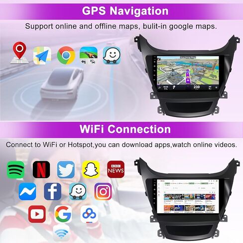 ستيريو سيارة 2+64 جيجا لسيارة Hyundai Elantra 2014-2016 مع Carplay Android Auto، راديو سيارة بشاشة تعمل باللمس 9 بوصة مع كاميرا احتياطية، بلوتوث، نظام تحديد المواقع العالمي، وصلة مرآة، راديو FM مشغل وسائط متعددة للسيارة in Kuwait