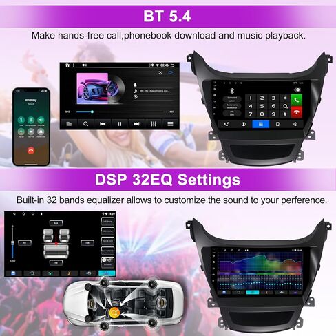 ستيريو سيارة 2+64 جيجا لسيارة Hyundai Elantra 2014-2016 مع Carplay Android Auto، راديو سيارة بشاشة تعمل باللمس 9 بوصة مع كاميرا احتياطية، بلوتوث، نظام تحديد المواقع العالمي، وصلة مرآة، راديو FM مشغل وسائط متعددة للسيارة in Kuwait