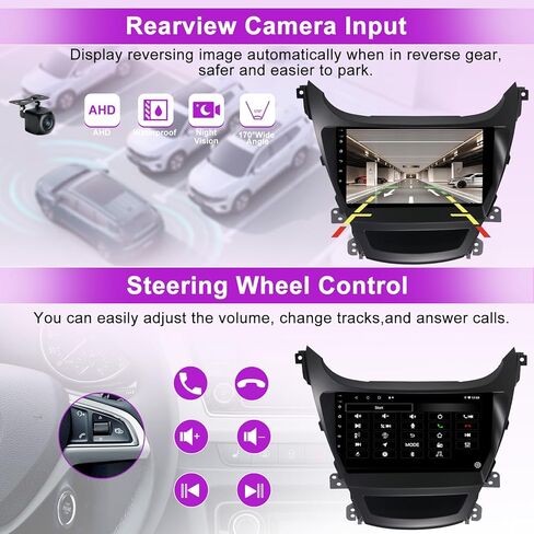 ستيريو سيارة 2+64 جيجا لسيارة Hyundai Elantra 2014-2016 مع Carplay Android Auto، راديو سيارة بشاشة تعمل باللمس 9 بوصة مع كاميرا احتياطية، بلوتوث، نظام تحديد المواقع العالمي، وصلة مرآة، راديو FM مشغل وسائط متعددة للسيارة in Kuwait