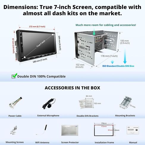 Double Din Car Stereo with Wireless CarPlay & Android Auto, 7 inch QLED CarPlay Screen for Car, SXM Ready, Quick Charge, Bluetooth Car Radio with Live Rear View, MirrorLink, USB/AUX/SWC, F7G2A7-XE-N in Saudi Arabia