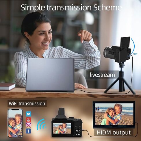 كاميرا رقمية بدقة 64 ميجابكسل للتصوير الفوتوغرافي والفيديو، وكاميرا تسجيل فيديو بدقة 4K لليوتيوب مع شاشة قلاب مقاس 3 بوصات، وتكبير رقمي 16X، وواي فاي وتركيز تلقائي، وحزام كاميرات وحامل ثلاثي القوائم، وبطاريتين، وبطاقة TF سعة 32 جيجابايت (S200، أسود) in Kuwait