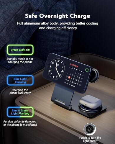 3 in 1 Wireless Charging Station for Multiple Devices, RR SPORTS Foldable Metal Wireless Charger Stand for MagSafe for iPhone 15/14/13/12 Series,iWatch 2-9/Ultra,AirPods Pro(with Adapter,Silver) in Saudi Arabia