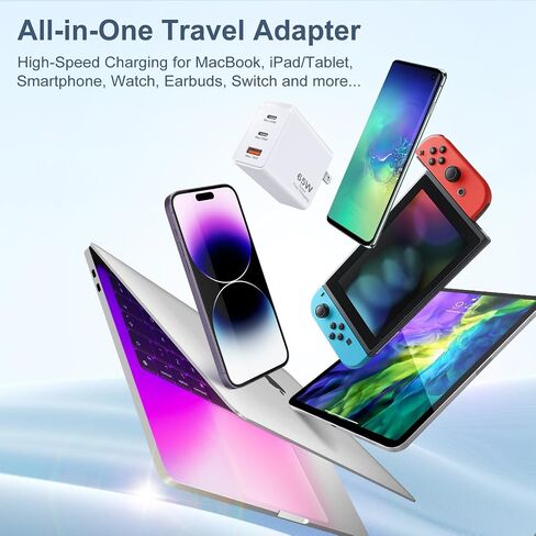 USB C Charger Block, Agtray 3-Port 65W Type C Super Fast Charging PD/PPS Wall Charger Plug Power Adapter Brick Compatible for iPad MacBook Pro Air, iPhone 15 14 13 Pro Max, Samsung Galaxy S24 S23 Tabs in Saudi Arabia