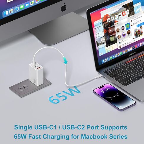 USB C Charger Block, Agtray 3-Port 65W Type C Super Fast Charging PD/PPS Wall Charger Plug Power Adapter Brick Compatible for iPad MacBook Pro Air, iPhone 15 14 13 Pro Max, Samsung Galaxy S24 S23 Tabs in Saudi Arabia
