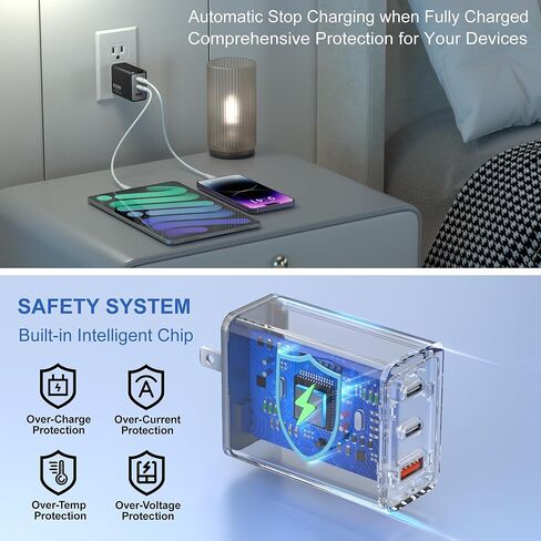 كتلة شاحن USB C، Agtray 3-Port 65W Type C شحن سريع للغاية PD/PPS شاحن حائط قابس محول الطاقة متوافق مع iPad MacBook Pro Air، iPhone 15 14 13 Pro Max، Samsung Galaxy S24 S23 Tabs in Kuwait