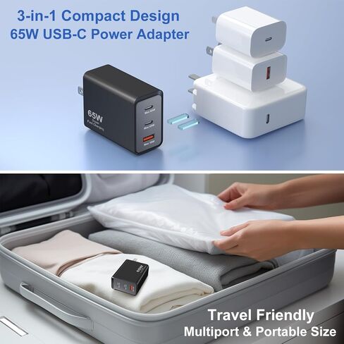 كتلة شاحن USB C، Agtray 3-Port 65W Type C شحن سريع للغاية PD/PPS شاحن حائط قابس محول الطاقة متوافق مع iPad MacBook Pro Air، iPhone 15 14 13 Pro Max، Samsung Galaxy S24 S23 Tabs in Kuwait
