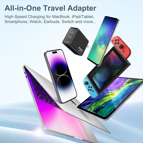 كتلة شاحن USB C، Agtray 3-Port 65W Type C شحن سريع للغاية PD/PPS شاحن حائط قابس محول الطاقة متوافق مع iPad MacBook Pro Air، iPhone 15 14 13 Pro Max، Samsung Galaxy S24 S23 Tabs in Kuwait