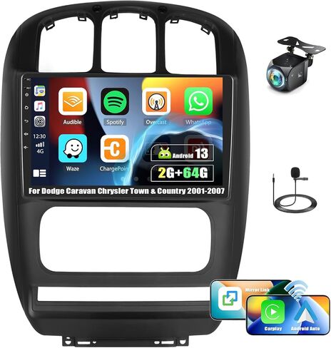 2+64G Android 13 Car Stereo for Dodge Caravan Chrysler Town&Country 2001-2007 with Wireless Carplay Android Auto,10.1'' Touchscreen Car Radio with Mirror Link WiFi/GPS Bluetooth FM/RDS SWC+Rear Camera in Saudi Arabia