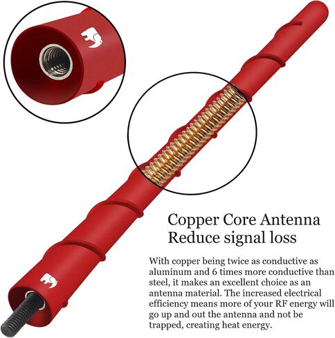 8" inch Spiral Copper Core Antenna, Compatible with Hyundai Santa Fe, Elantra, Tucson, Accent, Entourage, Veracruz, Kona, Palisade - Designed for Optimized FM/AM Reception (Red) in Saudi Arabia
