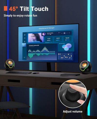 سماعات كمبيوتر LENRUE، مكبرات صوت للكمبيوتر الشخصي مع أضواء RGB ملونة، صوت ستيريو 10 وات، 47 بوصة AUX طويل للغاية ومزود بمنفذ USB للكمبيوتر الشخصي، سطح المكتب، الكمبيوتر المحمول، الألعاب (أسود) in Kuwait