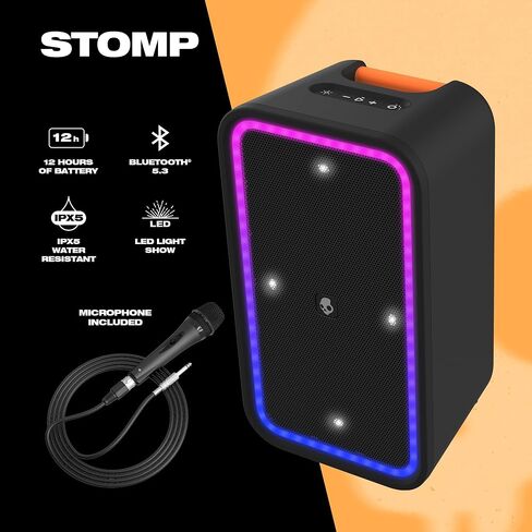 Stomp XL Bluetooth Speaker – IPX5 Waterproof Wireless Portable Speaker, with LED Lightshow & Strobe Modes, 12 Hour Battery, Multi-Link, & USB-C & USB-A Output Charging, Black in Kuwait