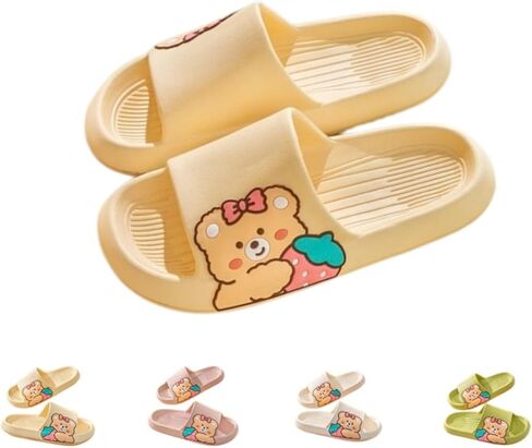 Strawberry Bear Slippers Cute Cartoon for Girls Non-slip Open Toe Summer Slippers Comfort Thick-Soled Shoes for Shower Swimming Beach Indoor and Outdoor in Saudi Arabia